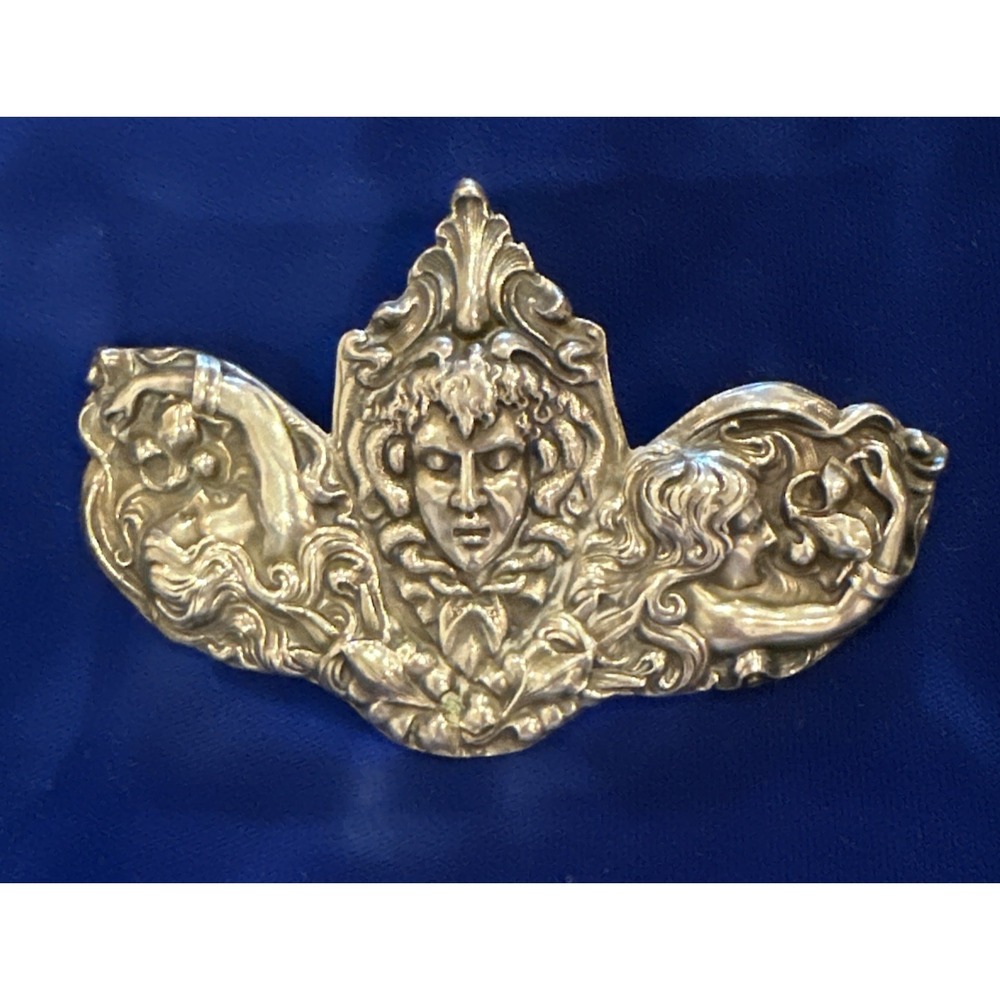 Antique Art Nouveau Unger Brothers Sterling Mythological Figure Large 4" Brooch